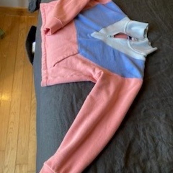 Outdoor Voice XS Cropped  1/4 Zip Collared Sweatshirt Pink & Blue - Picture 5 of 6